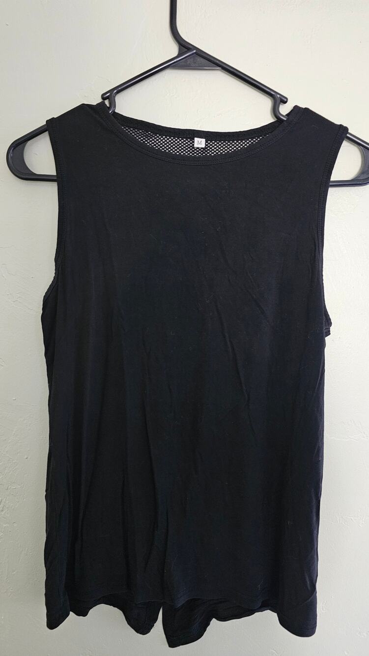 Unknown Brand Black Sleeveless Knit Tank Top with Back Mesh and Knot Detail
